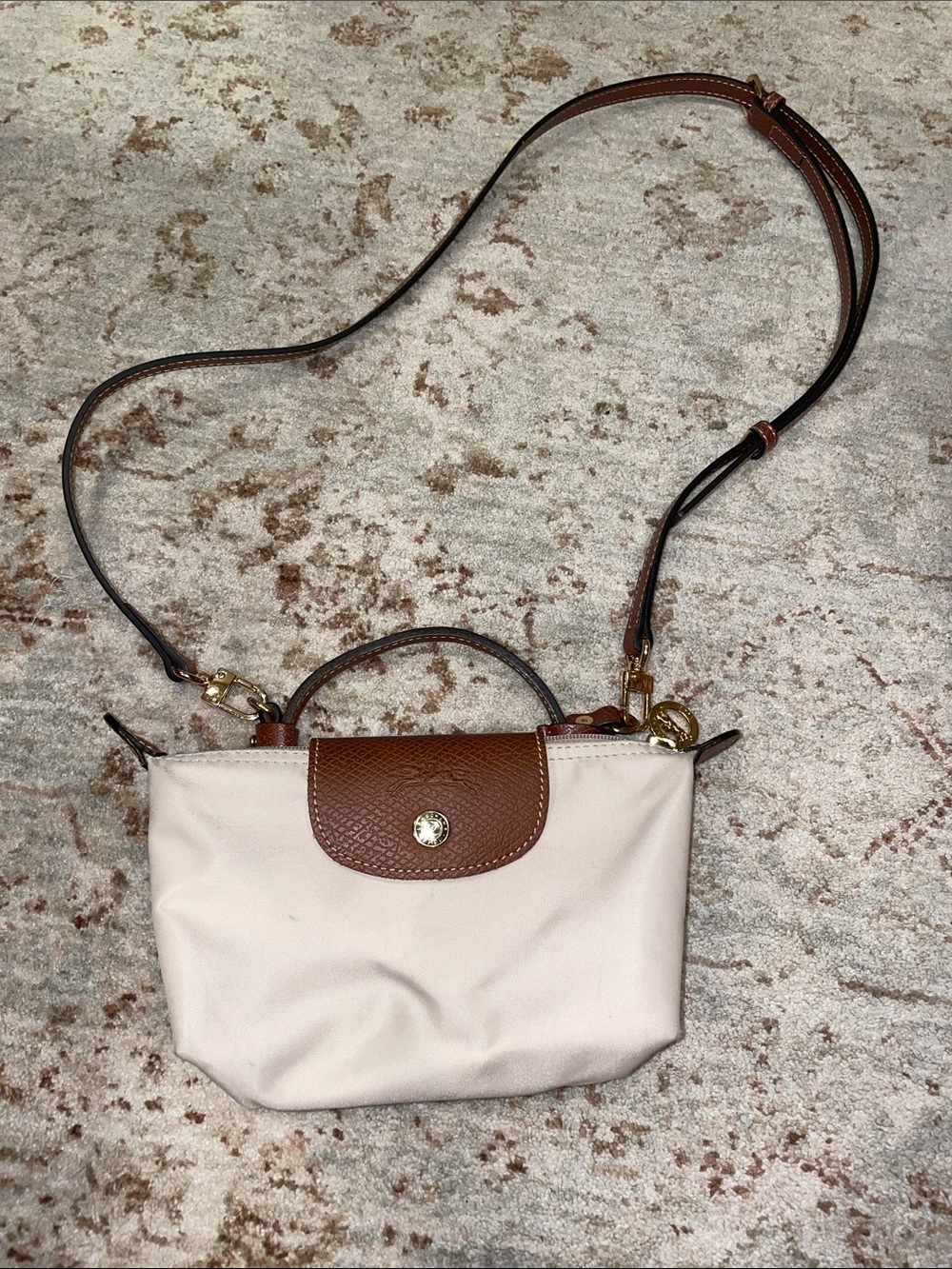 Longchamp le pliage Classic Small Crossbody Bag in Cream and Brown